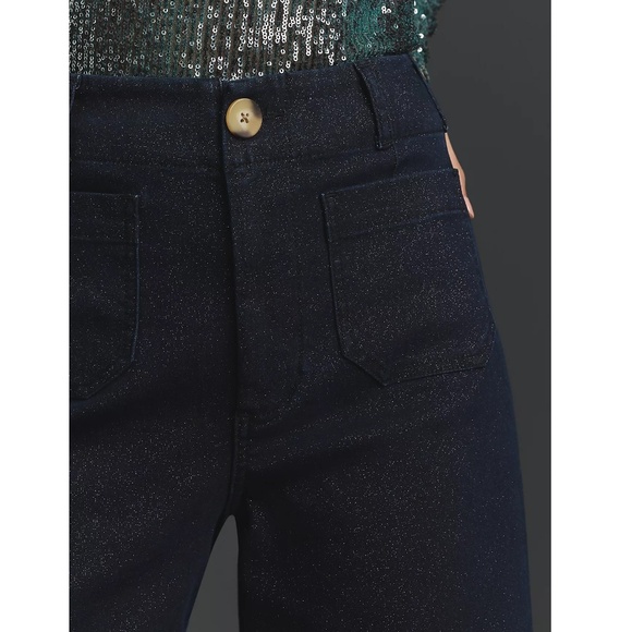 Anthropologie Maeve The Colette Sparkle Denim Cropped Wide Leg Jeans Size 26P - Picture 2 of 13
